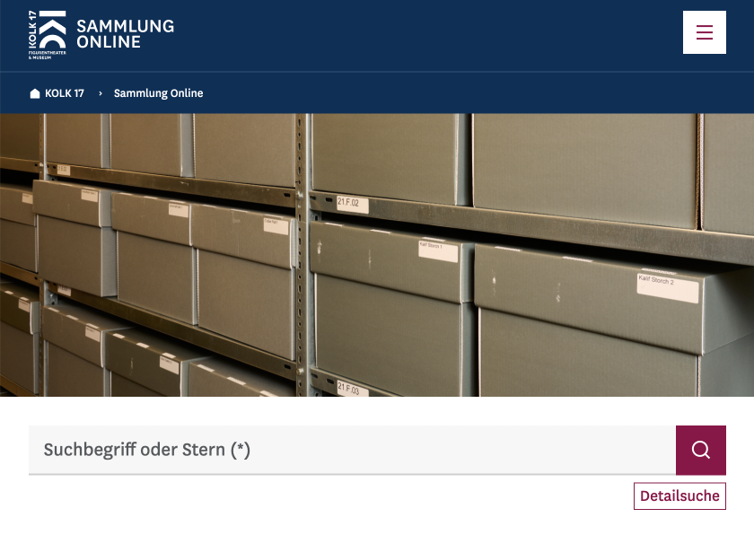 Screenshot von der Startseite der 'Sammlung Online'